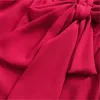 Женщины Элегантная Сплошная красная блузка с длинным рукавом Галстук-бабочка Воротник Женская Основная шифоновая рубашка Стильные шикарные топы Blusas 210430