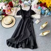 Summer Women Dress Sweet Off-shoulder Ruffled Dresses Korean Chic High Waist Ladies Bandage Party Vestidos 210519