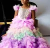 2021 lilás luxuoso frisado flor menina vestidos de bola camadas elegante lilttle crianças aniversário desfile vestidos de casas