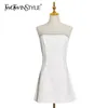 Sexy Summer Dress Women Slash Neck Strapless High Waist Mini Patchwork Diamonds Dresses Female Clothes Fashion 210520