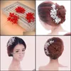 Hair Clips & Barrettes Jewelry Red White Women Hairpins Headpieces Wedding Aessories Crystal Pearls Forks For Bridal Hairstyle Drop Delivery