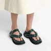 Slippers Flip Flops Women 2021 Summer Split-toe Bread Bubble Shoes Platform Flat Sandals Black Green 35-40