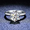 Sterling Silver Solid Wedding Ring 6 Pradze 0.5CT 1CT 2CT Diamentowe Pierścienie zaręczynowe dla kobiet obietnica Prezent Grzywny Biżuteria 211217