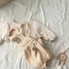 Partihandel Vår Baby Boys Girls Outfits Striped Långärmad T-shirt + Rainbow Romper Cute Sets E029 210610