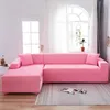 Cubiertas de silla Pink Sólido Color L Forma Protección Chaise Longue Elastic Corner Sofa Sofá Cubierta para sala de estar Solo 2 3 4 Lugar