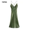 Sexy Party Dresses Women Green Polka Dot Midi Female V-Neck Sleeveless Camisoles Elegant Ladies Vestidos 210421