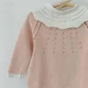 Coreano Bebê Bodysuits Menina Fio De Algodão Puro Grande Collar Malha De Malha De Leotard Triângulo Escalada Sweater 210515