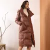 Janveny Piumino lungo allentato da donna 90% Piumino bianco con cappuccio invernale Plus Size Cappotto femminile spesso caldo Piuma Parka 211018