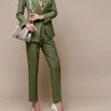 Panie Jesień Winnit Garnitur Work Biuro Breasted Blazer Spodnie Zestaw Moda Business Spodnie Garnitury Dla Kobiet Formalne Pantsuit 210520