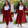 Plus Size Women Two Piece Set Sheath Long Pants And Sleeve Maxi Coats Leopard Print Suit DM135 210930