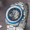 Sliver Moonphase Skeleton Sport Mechanical Watches Men Stainless Steel Transparent Mesh Bracelet Men Top Brand Luxury Watch