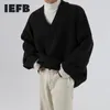IEFB / Vêtements pour hommes Automne Hiver Pull à col en V à la mode Style lâche Tops tricotés épaissis vêtements vintage en vrac mâle 9Y3277 210524