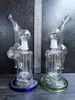 Głowy Szkło Bongs Recykler Bong Unikalny Zielony Błękitny Sidecar Fajki Water Rury Prysznic Perc PerColator Oil Dab Rigs 14.4mm Społeczny Sklep Zeusart