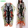 Black Floral Impressão Kimono Midi Vestido Mulheres Verão Fluindo Largo de Manga Curta Mulher Vestidos Casuais Streetwear Vestidos 210430