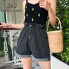 plus storlek hög midja ruffle shorts