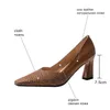 Allbitefo Äkta läder + Tyg Tjocka Heels Office Ladies Skor Kvinnor Heels Skor Square Toe High Heel Shoes Alons Hauts Femme 210611