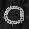 14mm Copper Curb Cuban Link Bracelets Iced Out CZ Bracelet Gold Silver Color For Men