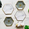 Disposable Dinnerware Hexagon Marble Plate Tableware Set Paper Cup Towel Birthday Party Banquet