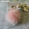 12cm Luksusowy Puszysty Prawdziwy Futra Fox Piłka Pompon 14 Kolory Oryginalne Fur Keychain Metalowy Pierścień Wisiorek Worki Urok F314 G1019