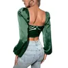 Women's Blouses & Shirts Women Crop Tops Long Sleeve Sweetheart Neck Hook And Eye Ladies For Casual Party