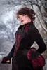 Robes de mariée gothiques noires et bordeaux à manches longues en dentelle victorienne costume de marche floral jupe agitée et veste en velours mariée G266z