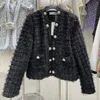 Autumn New women's v-neck long sleeve tassel fringe patchwork fashion tweed woolen slim waist double breasted coat jacket casacos SML