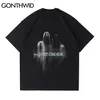 T-tröjor Hip Hop Ghost Print Oversized Tshirts Punk Rock Gothic Kortärmad Tees Harajuku Hipster Casual Cotton Tops 210602