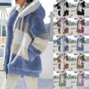 Women Coat Cashmere Jacket Winter Ladies Casual Stitching Plaid Clothes Hooded Zipper Drop 211025