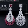 Stud Janekelly Luxury Beyan Büyük Dungle Drop Rose Kırmızı CZ Küpe Vintage Düğün Gelin Partisi Kostüm Takı