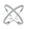 S925 Silver Rings x Crossing Finger Crystal Ring Kvinna Mode Micro Paved CZ Infinity Sign Women Smycken