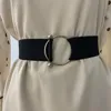 Gürtel Für Frauen Schwarz Einfache Taille Elastische Damen Band Runde Schnalle Dekoration Mantel Pullover Mode Kleid Reis Weiß