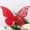 50 stks / partij Hollow Butterfly Cup Kaart Decoratie Wijnglas Laser Cut Paper Naam Plaats Stoelen Kaarten Gunst Bruiloft Baby Shower GCF14375