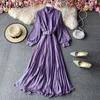 Neploe Stand Collar Pullover Long Sleeve Dress Women High Waist Hip Sashes Pleat Long Vestidos Spring 2021 New Candy Color Robe Y0726
