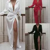 Women Dress V-neck Long Sleeve Split Sexy Dresses Black White Red Plus SIze Vintage Summer 210513