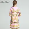 ファッションデザイナードレス夏の女性のドレス半袖バロックヴィンテージ花柄スパンコールドレス210524