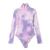 Autumn Winter Tie Dye Print Bodycon Bodysuits Women Sexy Turtleneck Long Sleeve Skinny Party Streetwear Rompers Basic Playsuits 210507