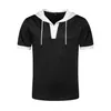 Men's Short-sleeved Hooded T-shirt Brand Summer Gyms Fitness Hooded Tees Patchwork Sweatshirt Male Casual Slim Tshirts 210603