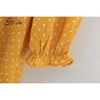 H.SA zomer chiffon jurken lange mouw sexy bohemien gele ruches vestidos strand stijl mode polka dots geplooid boho 210716