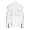 GALCAUR élégant Blazers pour femmes col cranté à manches longues taille haute Patchwork à lacets blanc manteaux femme automne vêtements 210930