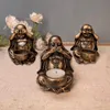 Uchwyty na świecę "Trzy nie ma" Buddha Statua Uchwyt Dekoracji Nie widzisz, nie słuchaj, nie mów o Zen Maitreya Crafts Home Decor