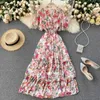 NEPLOE Lato Nowy Kwiat Plisowany Vestidos V Neck Slim High Waist Bohemian Midi Sukienka Butterfly Rękaw Ruffled Elegancki Femme Robe C0607