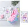 Zomer Baby Meisjes 2-PCs Sets Borduurwerk Paasei Brief T-shirt + Bow Tutu Rok Outfits Kinderen Jumpsuit E014 210610