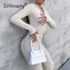 Solinuring Seksi Sıska Örme Tulum Yüksek Sokak Lady Kırpma Üst Pantolon Setleri Uzun Kollu Tek Göğüslü İki Parçalı 210930