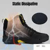 Mens Work Safety Shoes стальной носячий ботинок дышащая натуральная кожа против разбивки антистатические нескользящие рабочие ботинки