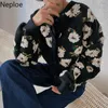 Neploe Floral Jackets Vintage Crop Puff Sleeve Jacket Women Autumn Winter Clothes Korean Fashion Coats Female Tops Outwear 210914