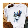 여름 여성 탑스 만화 타이거 그래픽 인쇄 티셔츠 패션 라운드 넥 여자 의류 반소매 티셔츠 티셔츠