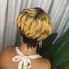 Indiska brasilianska jungfruligt hår med svarta kvinnor kort lockigt spetsfront peruk pixie skära vågig