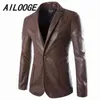 Men's Fur & Faux 2022 Arrival Men Leather Blazer Jacket Solid Fashion Casual Washed Slim Fit Single Button Coat