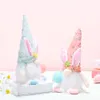 Spring Feestelijke Pasen Gnome Handmade Tiered Lade Decoratie Pluche Bunny met Lichte Vakantiehuis Ornament Rabbit Gifts RRB13437