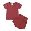 Baby Summer Clothing Sets Pasgeboren Kids Boy Girl Kleed Cotton Tops + Shorts Solid 2pcs Ribbed Outfits Set